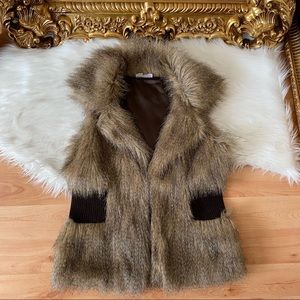 Faux Fur Vest With Ribbed  Knit
